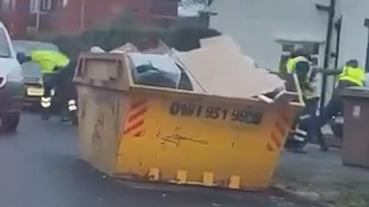 Moment road rage incident turns into terrifying mass brawl as hi-viz thugs attack bin men in the street