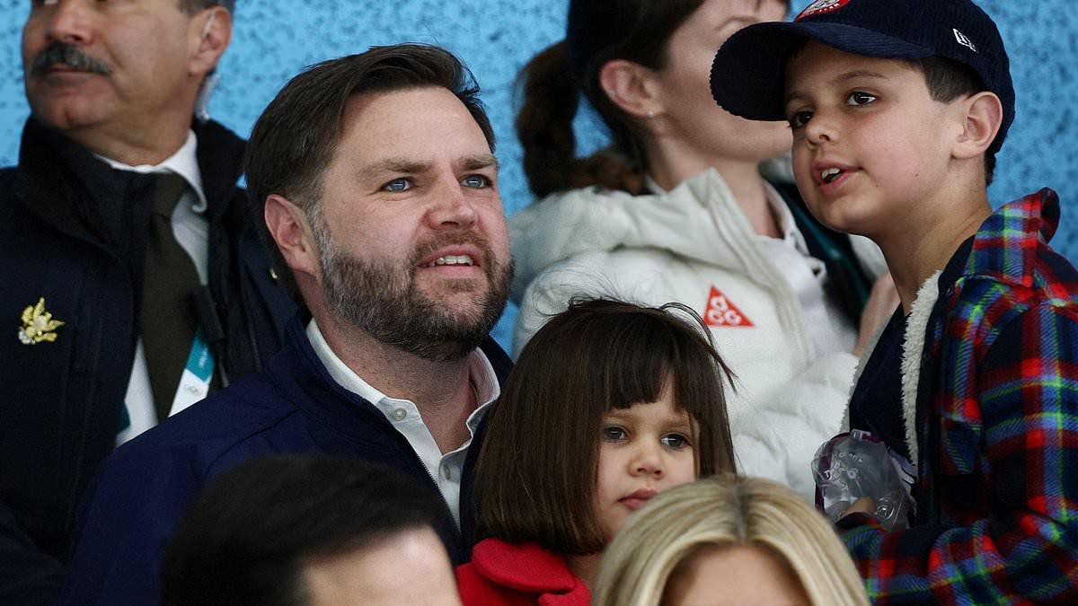 JD Vance's daughter Mirabel sits on his knee as vice president's family and Marco Rubio watch U.S. hockey team at Winter Olympics